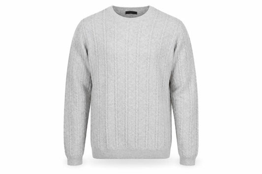 Front view of ASOS Men’s Grey Cable-Knit Cotton Jumper XL Crew Neck