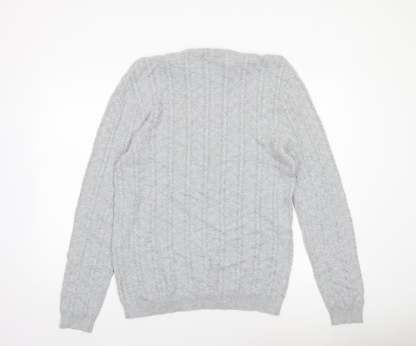 ASOS Men’s Grey Cable-Knit Cotton Jumper XL Crew Neck