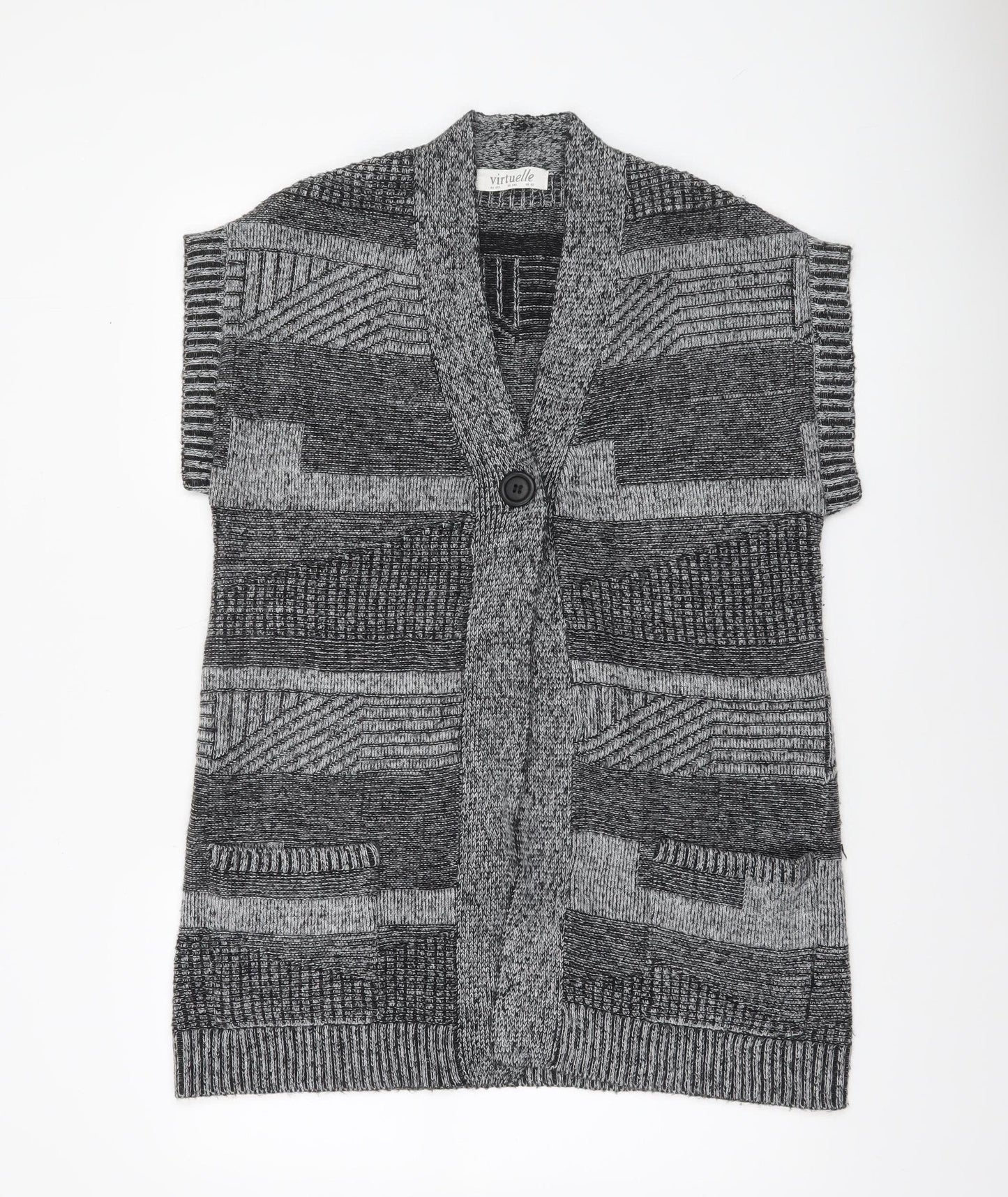 Virtuelle Women’s Grey Knit Short Sleeve Cardigan XS Wool Blend