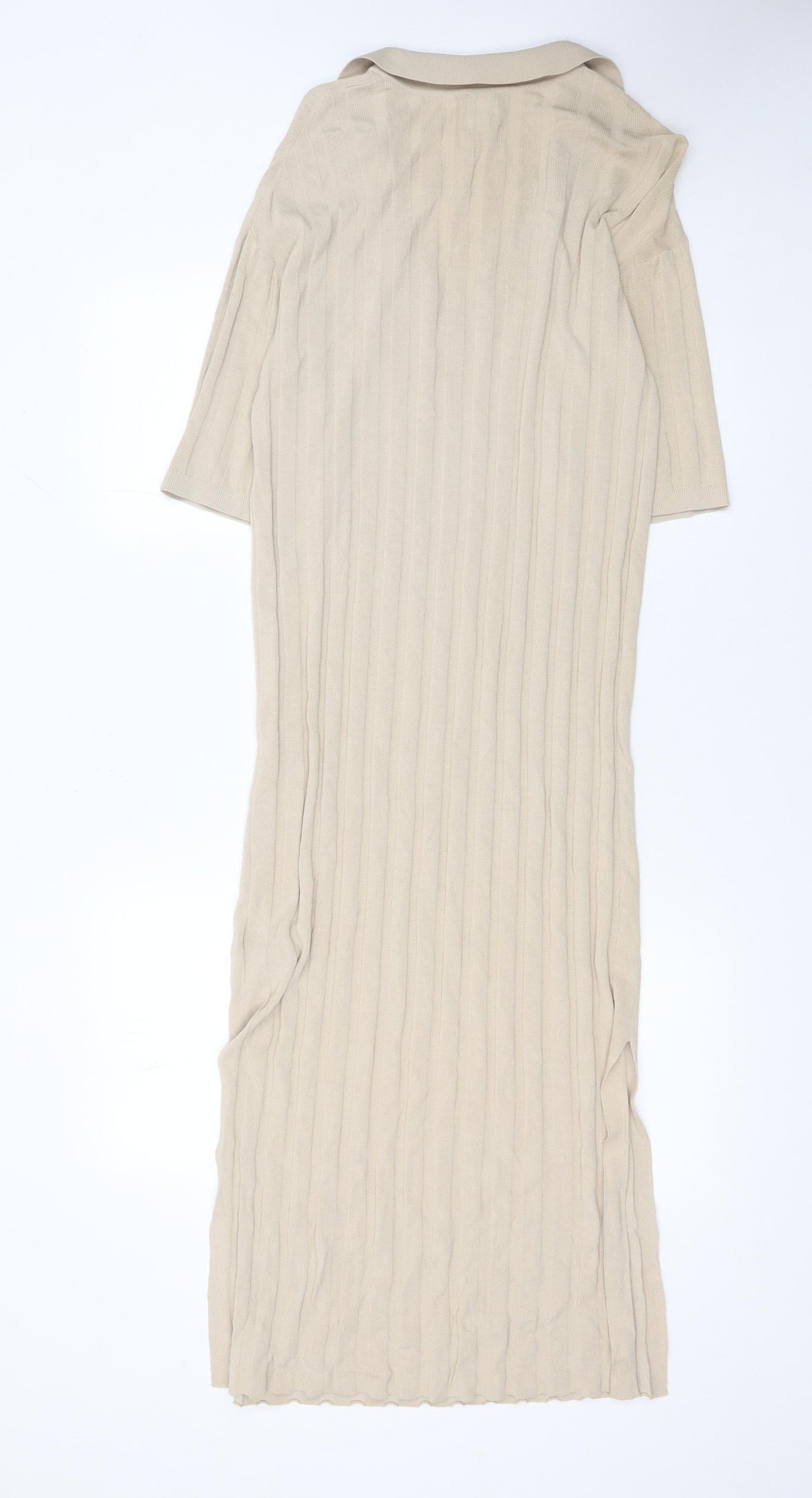 H&M Women Beige Collared Midi Bodycon Knit Dress XS