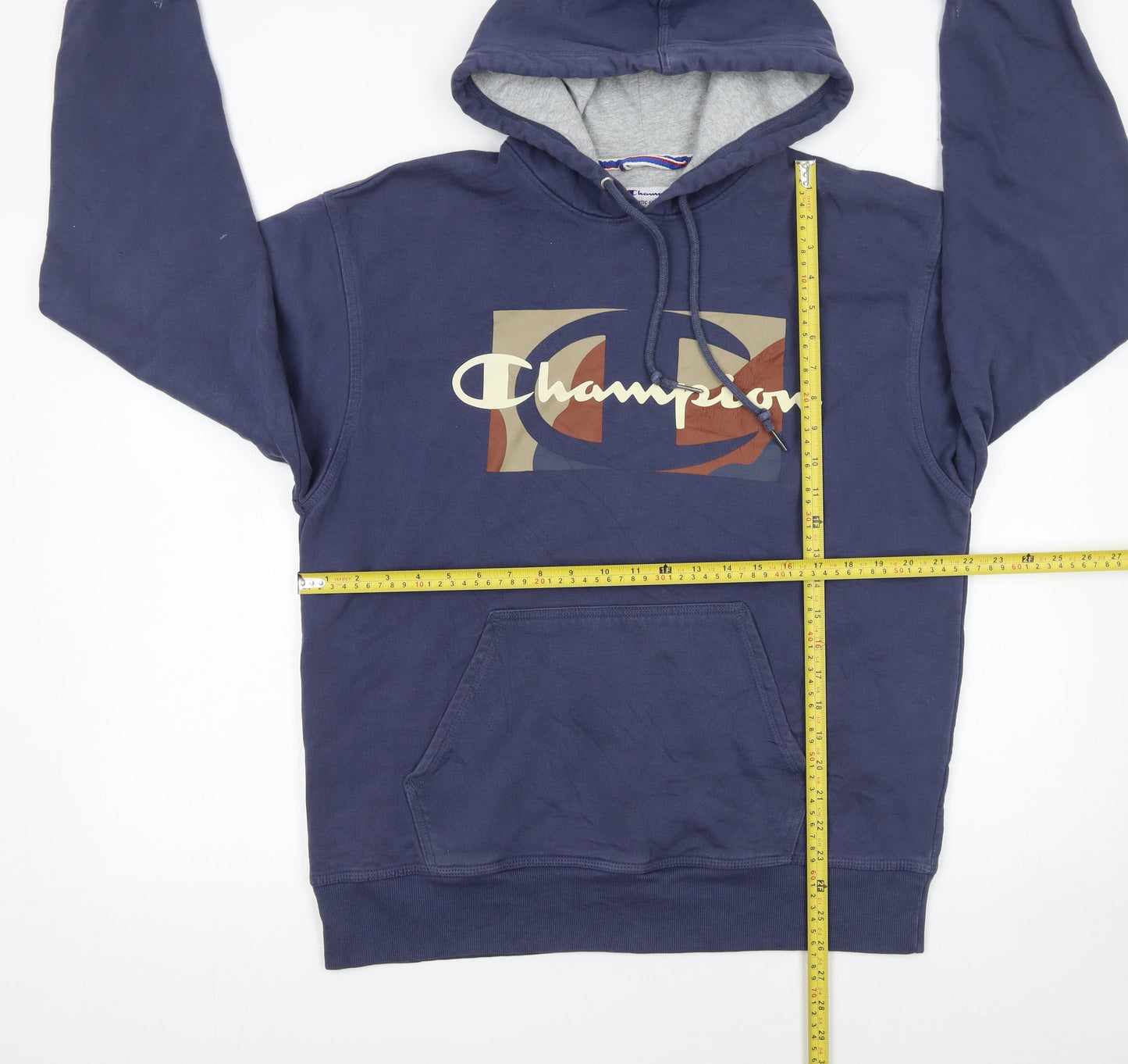 Champion Men's Blue Pullover Hoodie L Sports Graphic Fleece