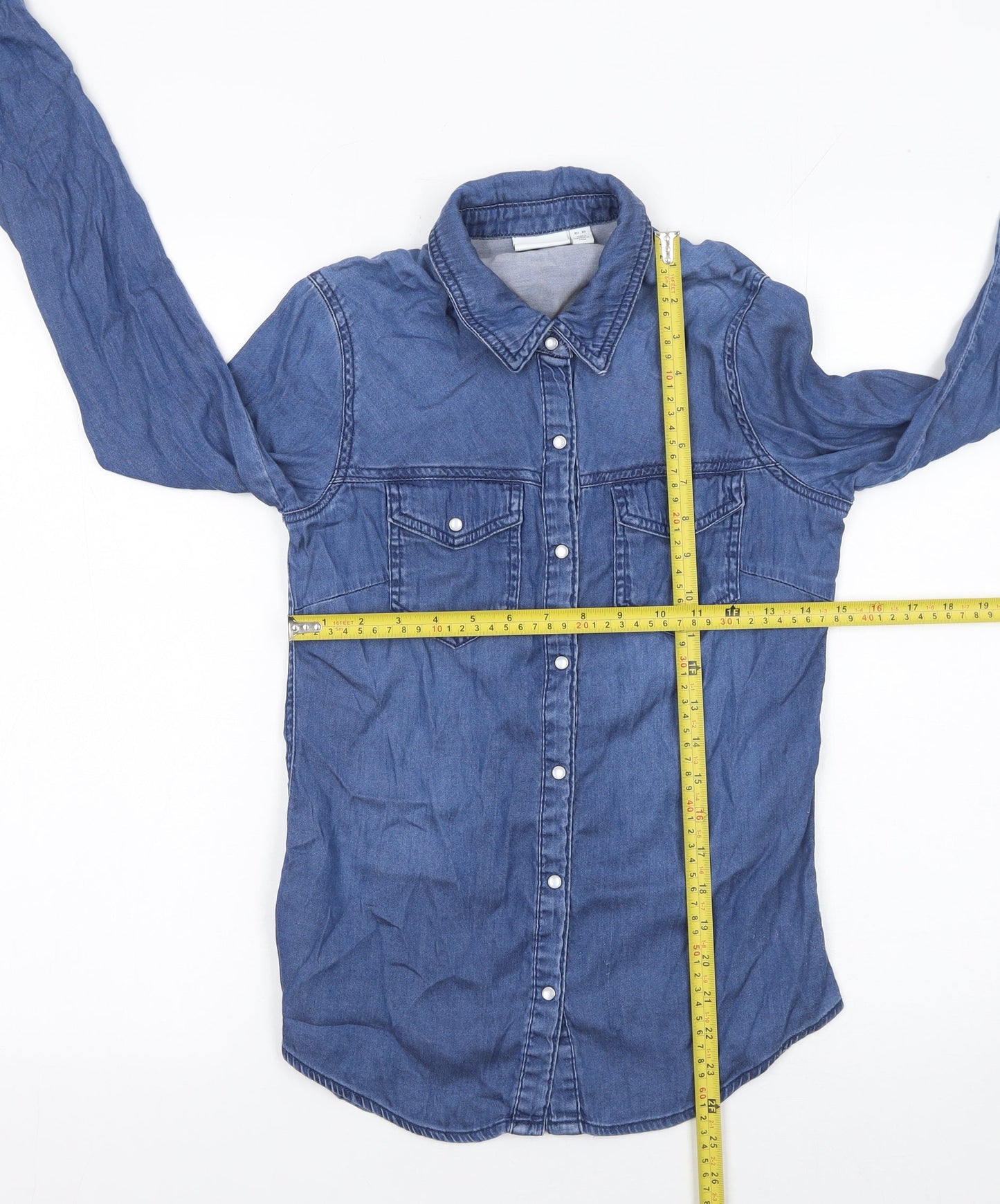 Vila Women Blue Denim Lyocell Cotton Button-Up Shirt XS
