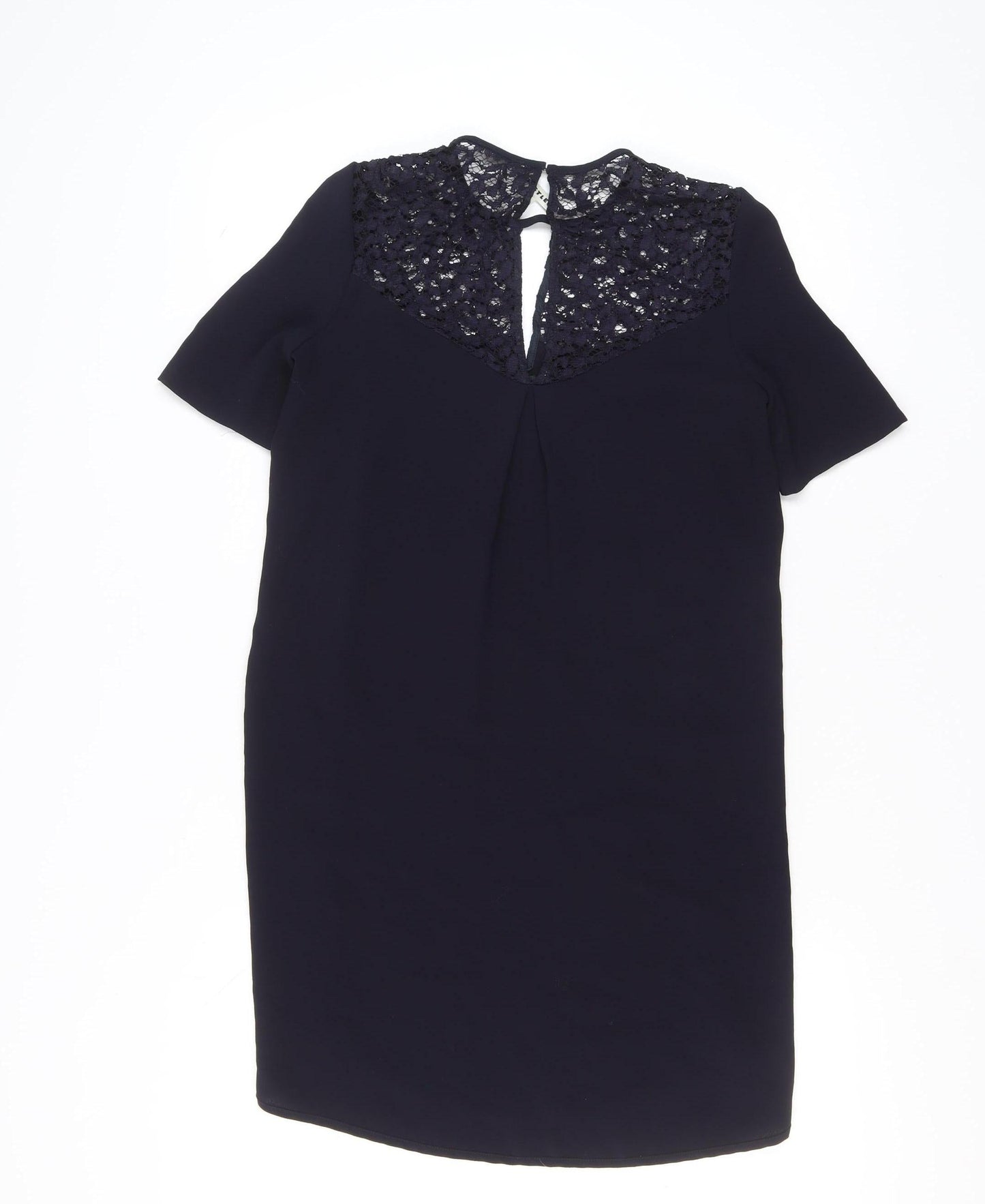 Whistles Women's Blue Lace Shift Dress Size 10 Short Sleeve Knee Length