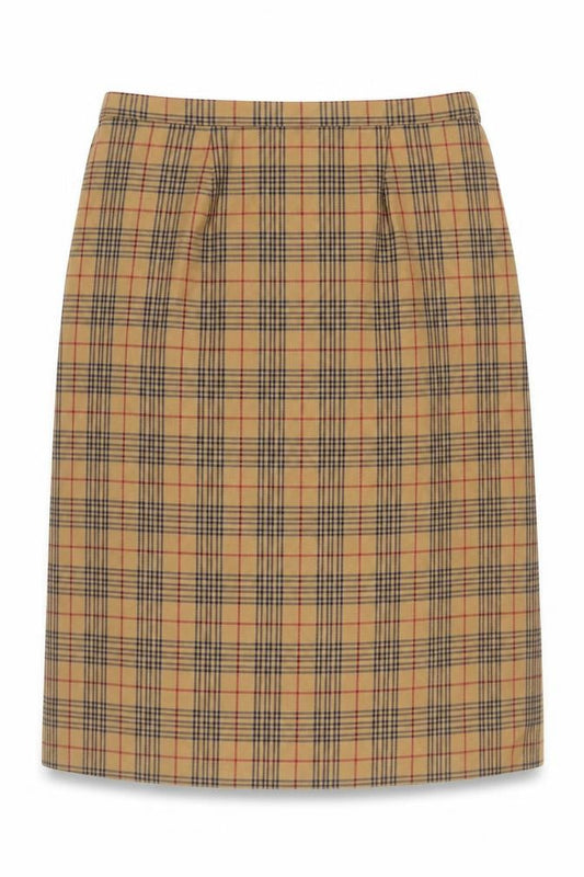 Women's Beige Checked Wool Pencil Skirt Size 18 Knee Length Lined