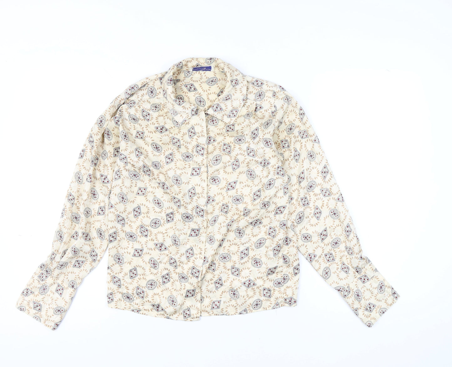 Jason Prescott Petites Beige Geometric Rayon Blouse Women's S