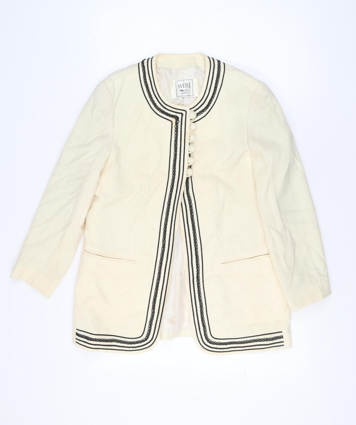 Weill Paris Womens Ivory Black Trim Tuxedo Style Blazer Jacket Size 14