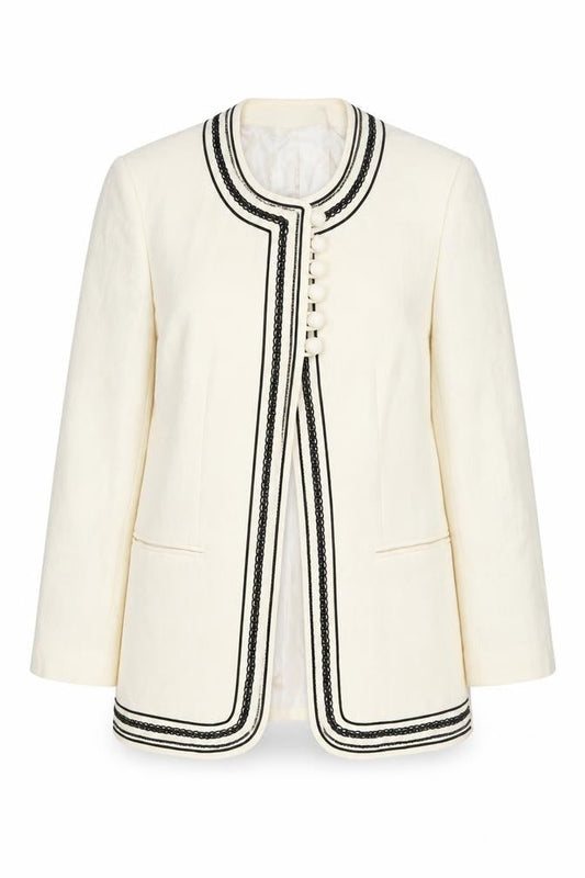 Weill Paris Womens Ivory Black Trim Tuxedo Style Blazer Jacket Size 14