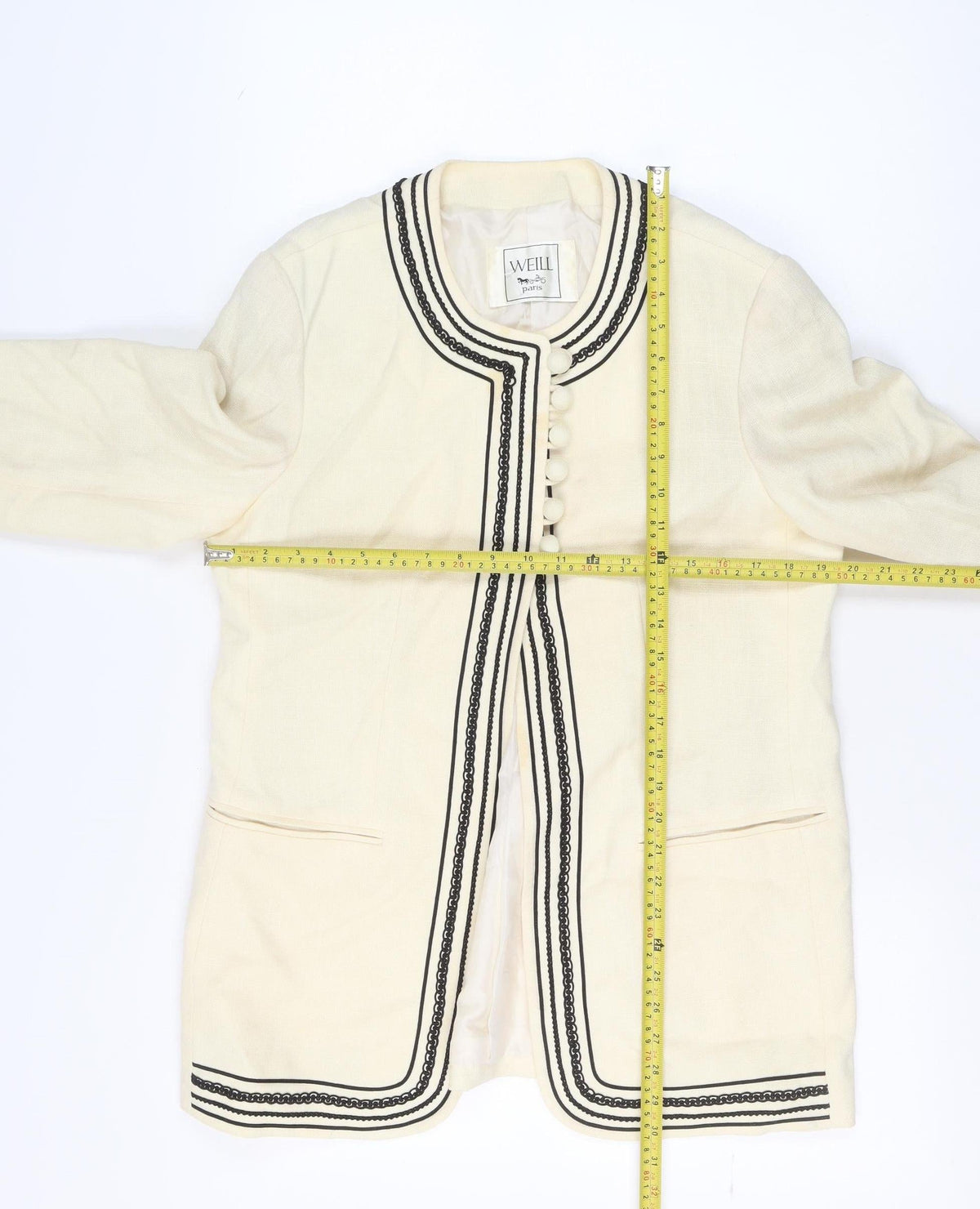 Weill Paris Womens Ivory Black Trim Tuxedo Style Blazer Jacket Size 14