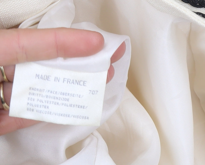 Weill Paris Womens Ivory Black Trim Tuxedo Style Blazer Jacket Size 14