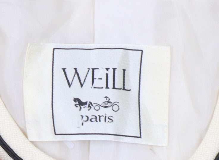 Weill Paris Womens Ivory Black Trim Tuxedo Style Blazer Jacket Size 14