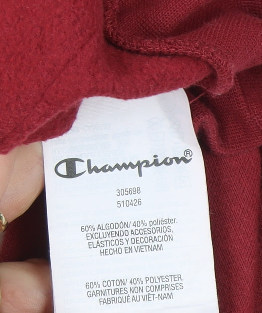 Champion Mens Red Pullover Hoodie Logo Fleece Sweatshirt Size S