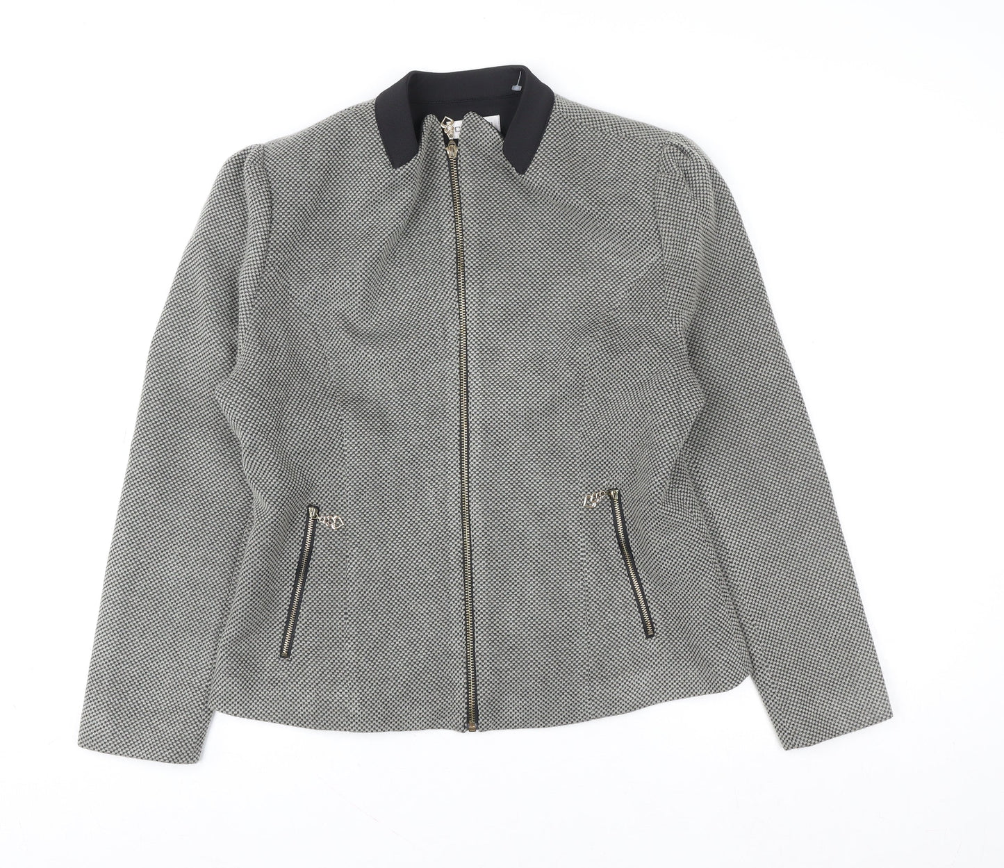 Chianti Womens Grey Geometric Tweed Zip Jacket Size 16