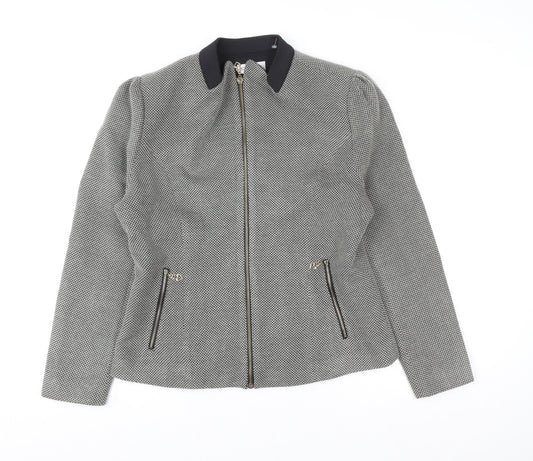 Chianti Womens Grey Geometric Tweed Zip Jacket Size 16