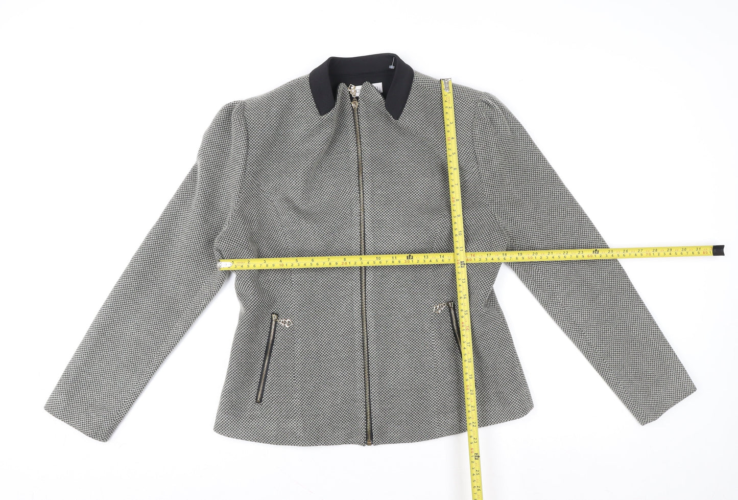 Chianti Womens Grey Geometric Tweed Zip Jacket Size 16