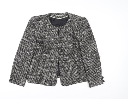 BHS Women Black Tweed Collarless Open Front Blazer Size 20