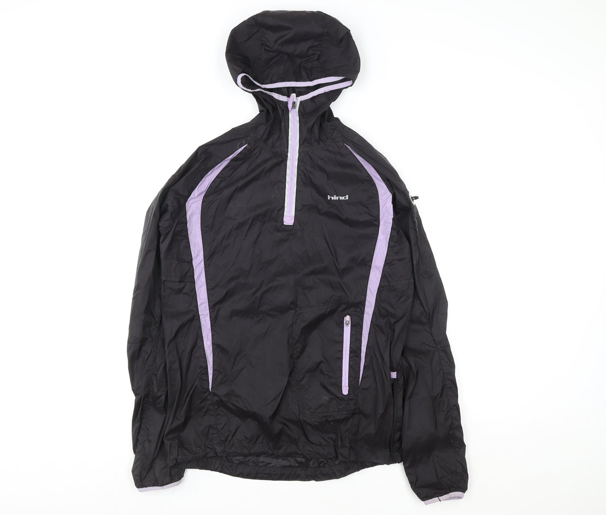 Hind Womens Black Size 10 Lightweight Hooded Windbreaker Jacket