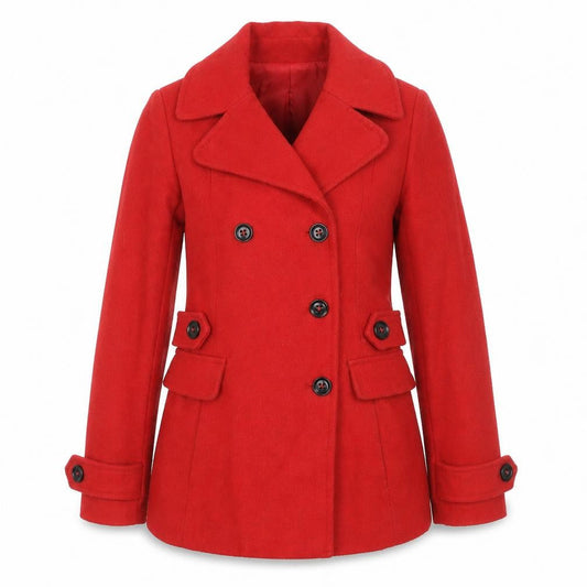 Warehouse Women’s Red Wool Blend Pea Coat UK 10 Classic Mid-Length
