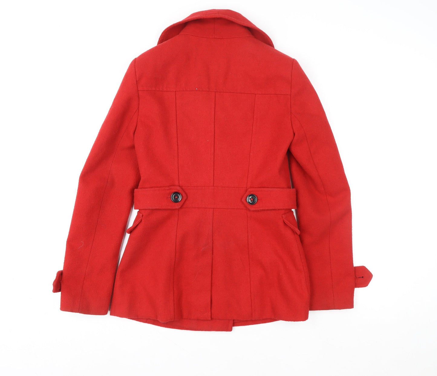 Warehouse Women’s Red Wool Blend Pea Coat UK 10 Classic Mid-Length