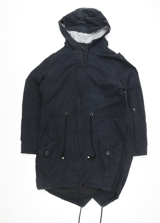 George Men’s Black Cotton Parka Jacket UK 44 Hooded Zip Casual