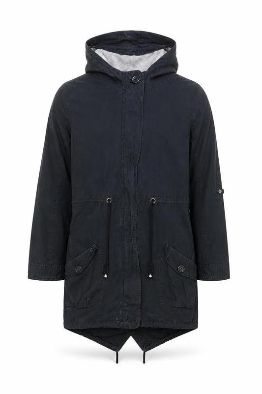 George Men’s Black Cotton Parka Jacket UK 44 Hooded Zip Casual