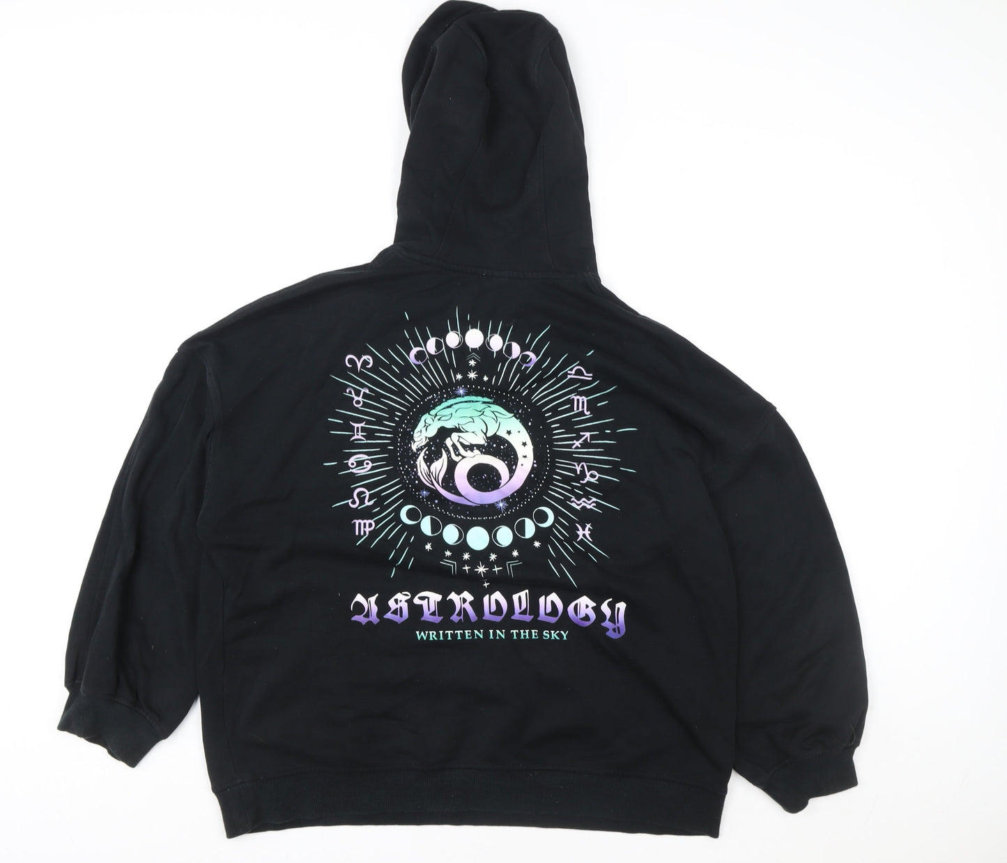 H&M Women Black Astrology Graphic Pullover Hoodie Medium