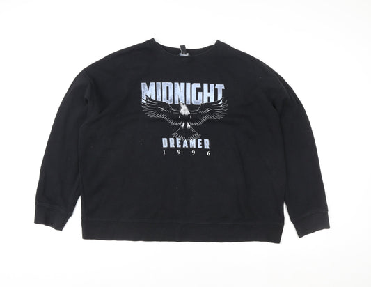 New Look Women's Black L Sweatshirt Crew Neck Graphic 'Midnight Dreamer' 1996 Cotton Blend