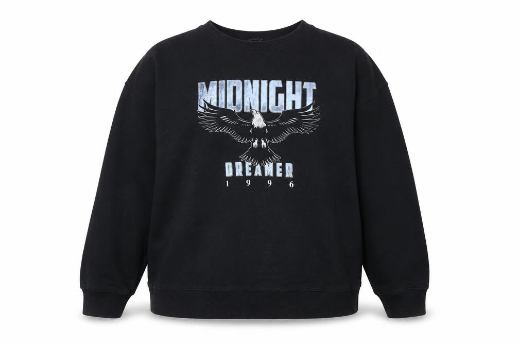 New Look Women's Black L Sweatshirt Crew Neck Graphic 'Midnight Dreamer' 1996 Cotton Blend