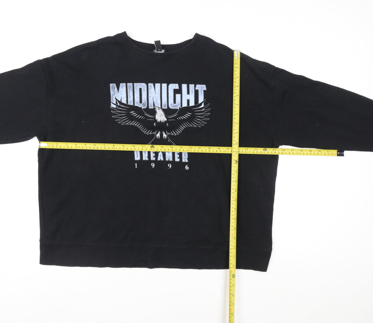 New Look Women's Black L Sweatshirt Crew Neck Graphic 'Midnight Dreamer' 1996 Cotton Blend