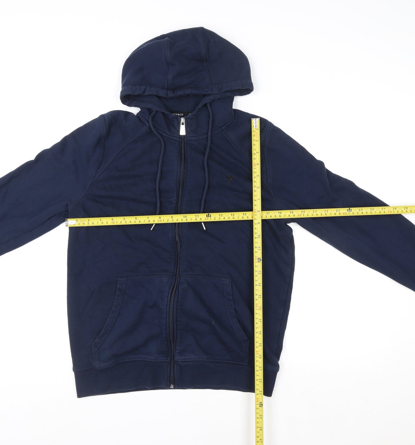 JEFF&CO Mens Blue Hooded Full Zip Cotton Blend Jacket M