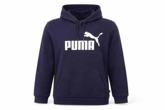Front view of Puma women’s navy blue pullover hoodie small hooded sweatshirt