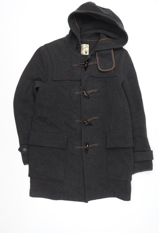 Topman Unisex Adults Black Wool Duffle Coat M Hooded Mid-Length