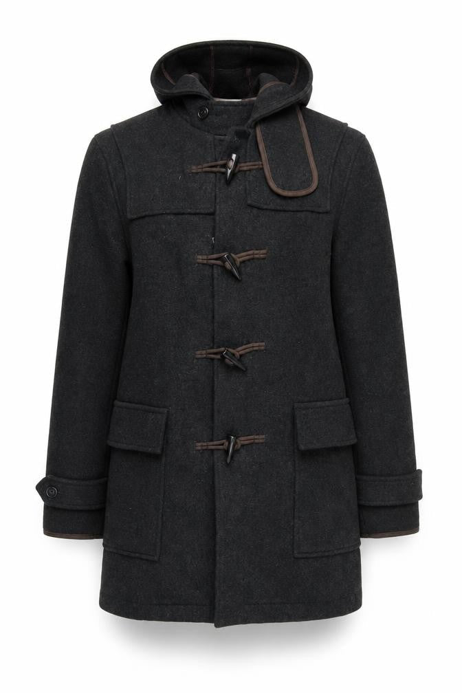 Topman Unisex Adults Black Wool Duffle Coat M Hooded Mid-Length