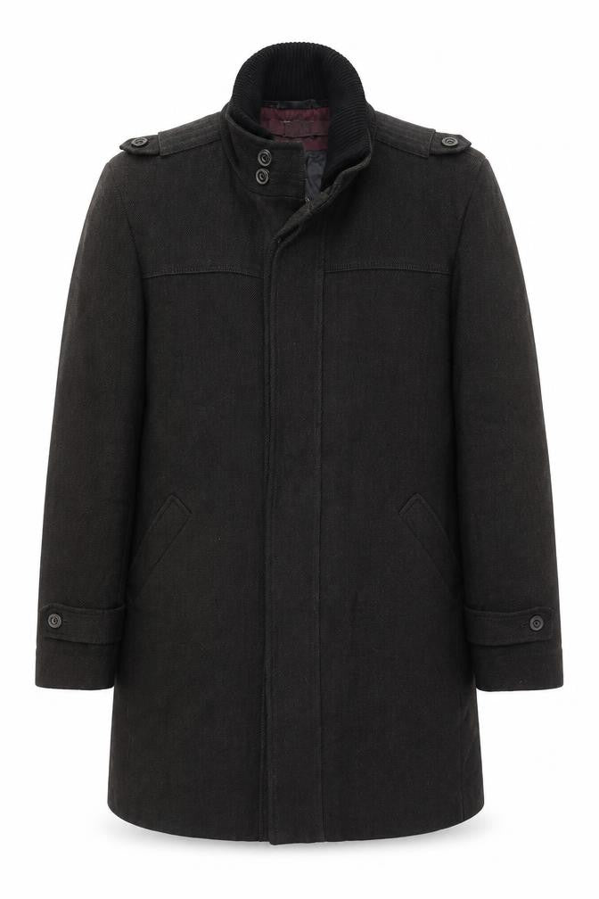 Zara Man Men's Black Cotton Blend Mid-Length Overcoat Size L