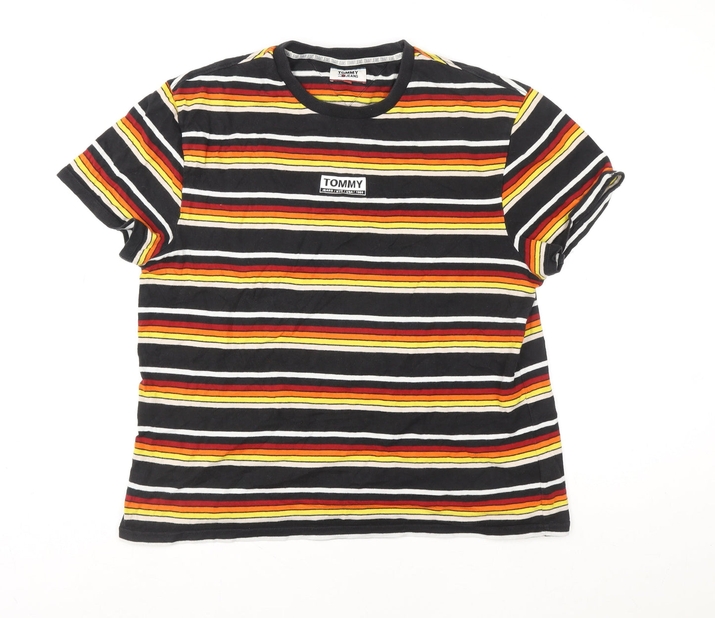 Tommy Jeans Men's Multicoloured Striped XL Cotton T-Shirt