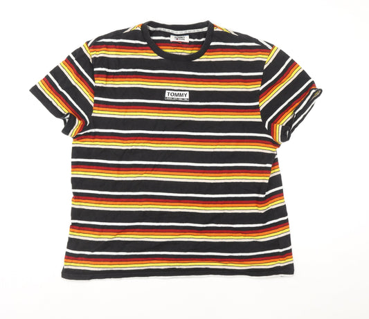 Tommy Jeans Men's Multicoloured Striped XL Cotton T-Shirt