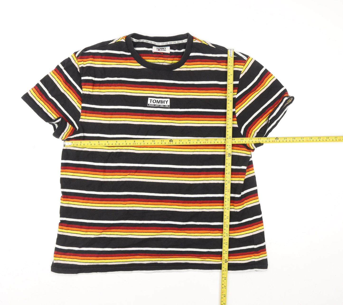 Tommy Jeans Men's Multicoloured Striped XL Cotton T-Shirt