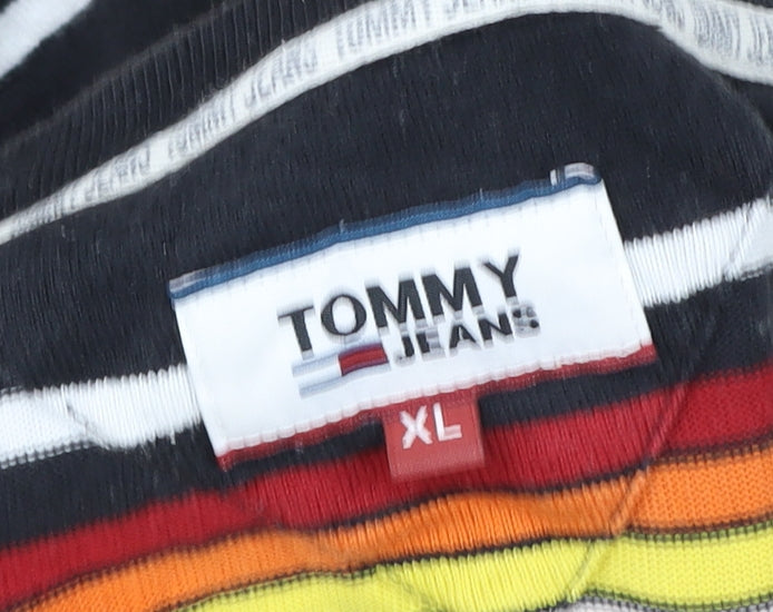 Tommy Jeans Men's Multicoloured Striped XL Cotton T-Shirt
