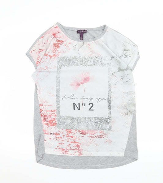 Long Tall Sally Womens Grey Pink Graphic Short Sleeve T-Shirt XS