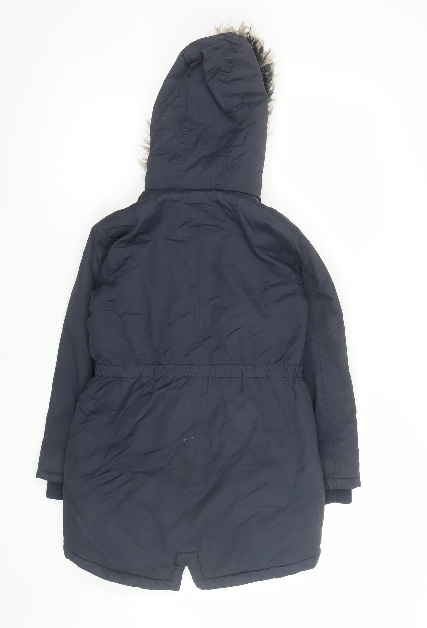 Next Girls Blue Faux Fur Hooded Parka Coat 9 Years Winter Lined Jacket