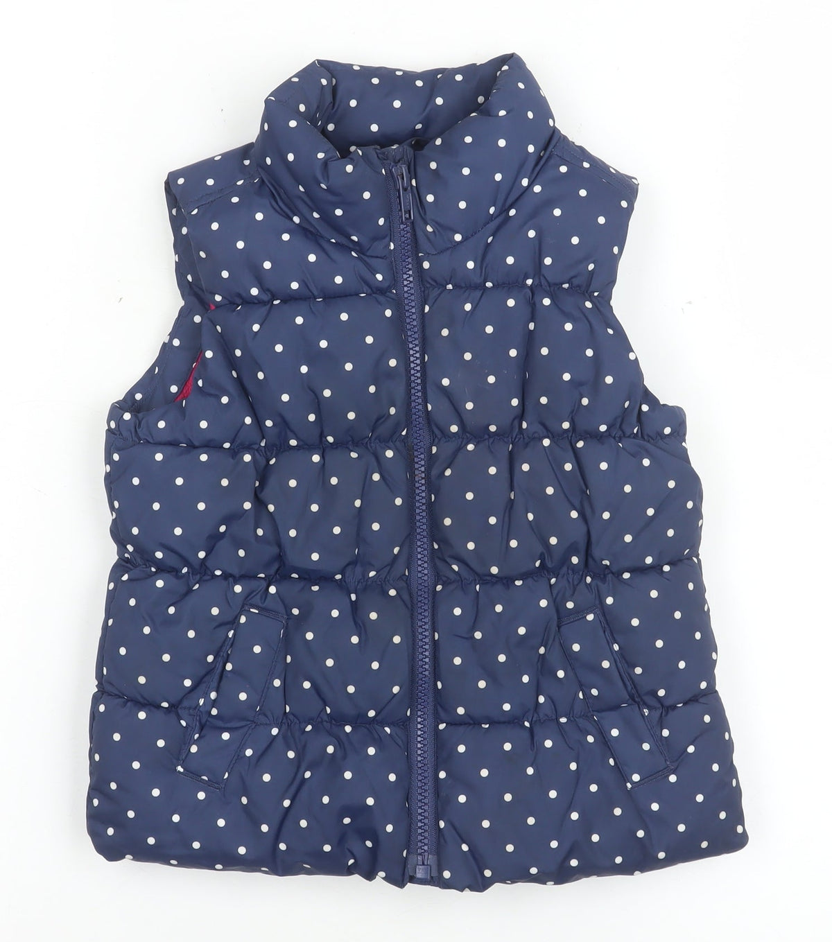 babyGap Girls Blue Polka Dot Puffer Waistcoat 3 Years Quilted Zip Lined