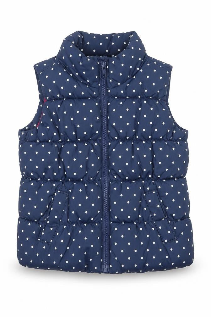 babyGap Girls Blue Polka Dot Puffer Waistcoat 3 Years Quilted Zip Lined