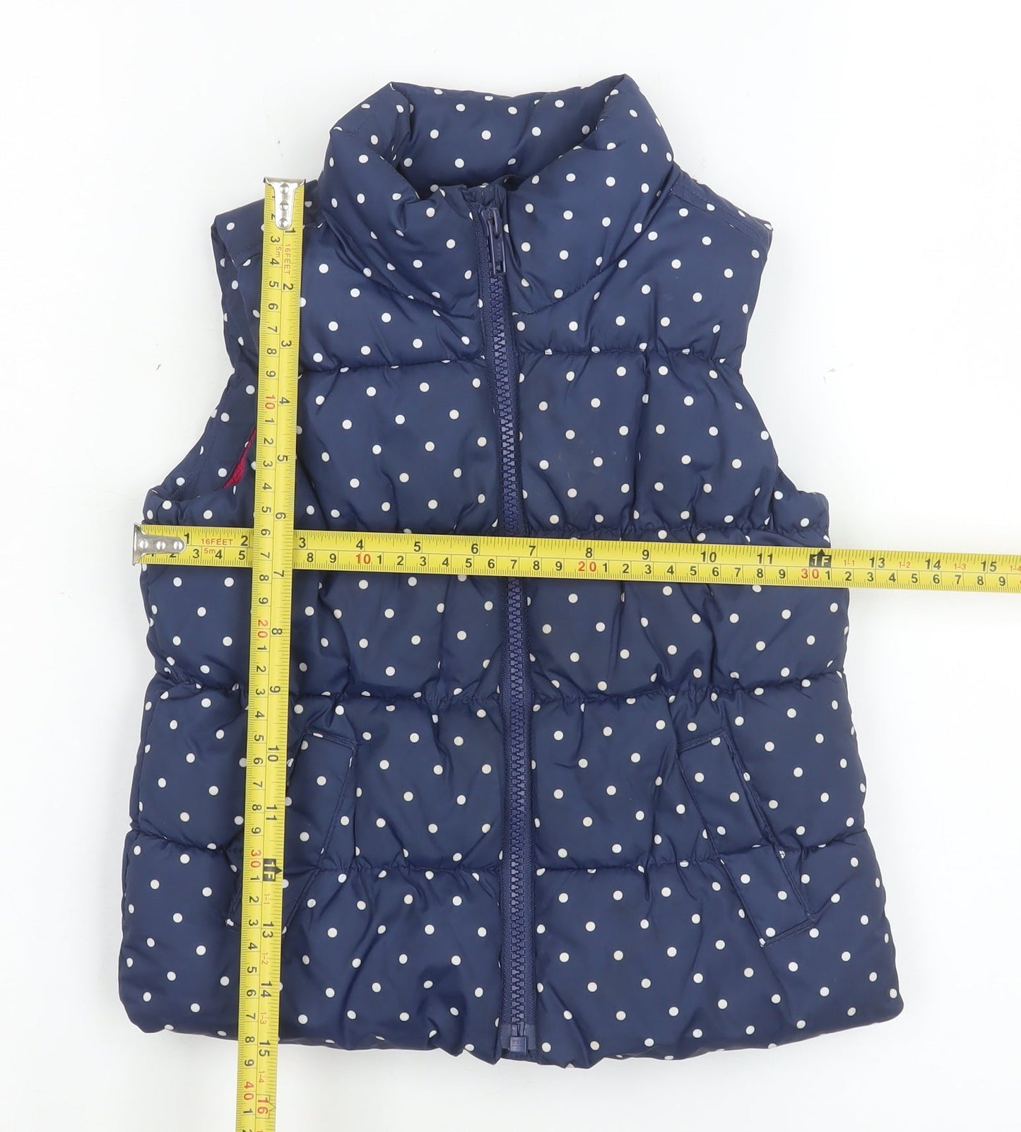 babyGap Girls Blue Polka Dot Puffer Waistcoat 3 Years Quilted Zip Lined