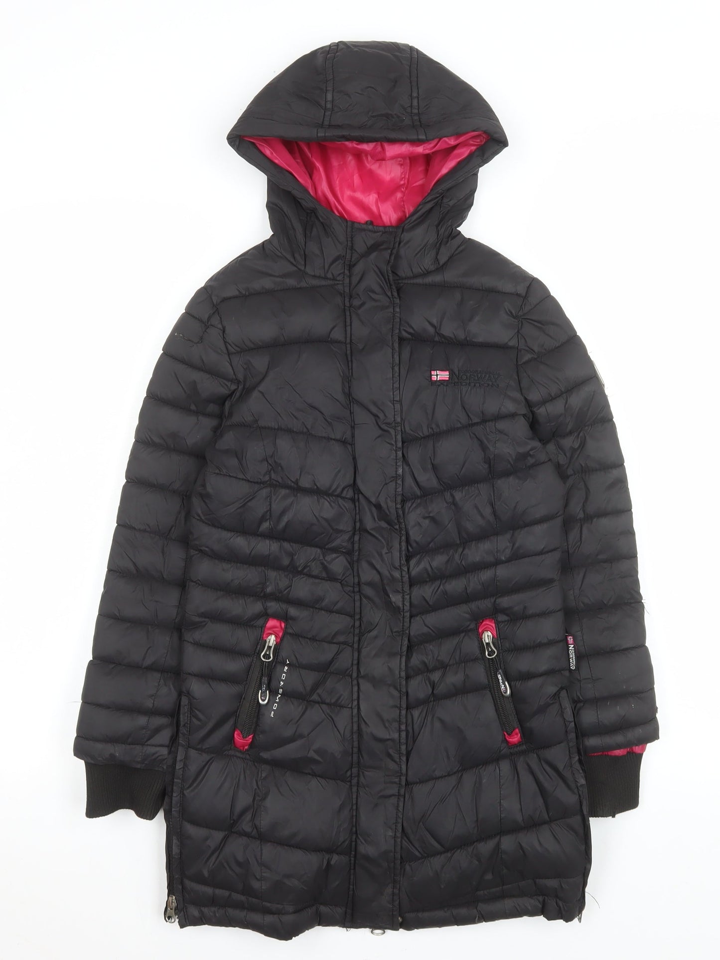 Geographical Norway Girls Black Hooded Puffer Coat 6 Years Winter Jacket