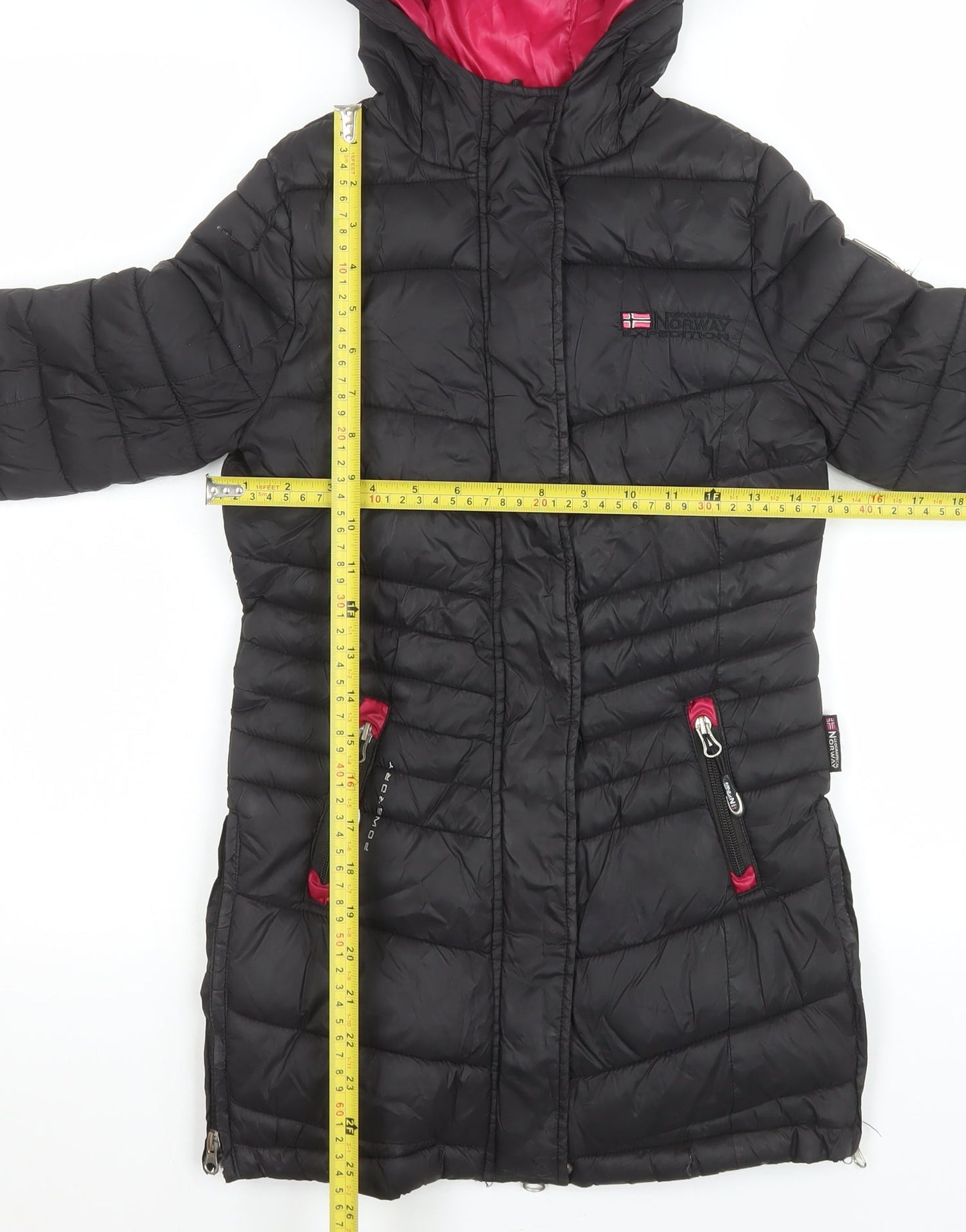 Geographical Norway Girls Black Hooded Puffer Coat 6 Years Winter Jacket