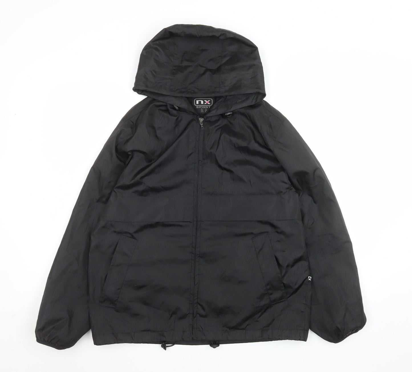 NX Sport Men's Black Hooded Windbreaker Jacket Size M Lightweight Zip-Up