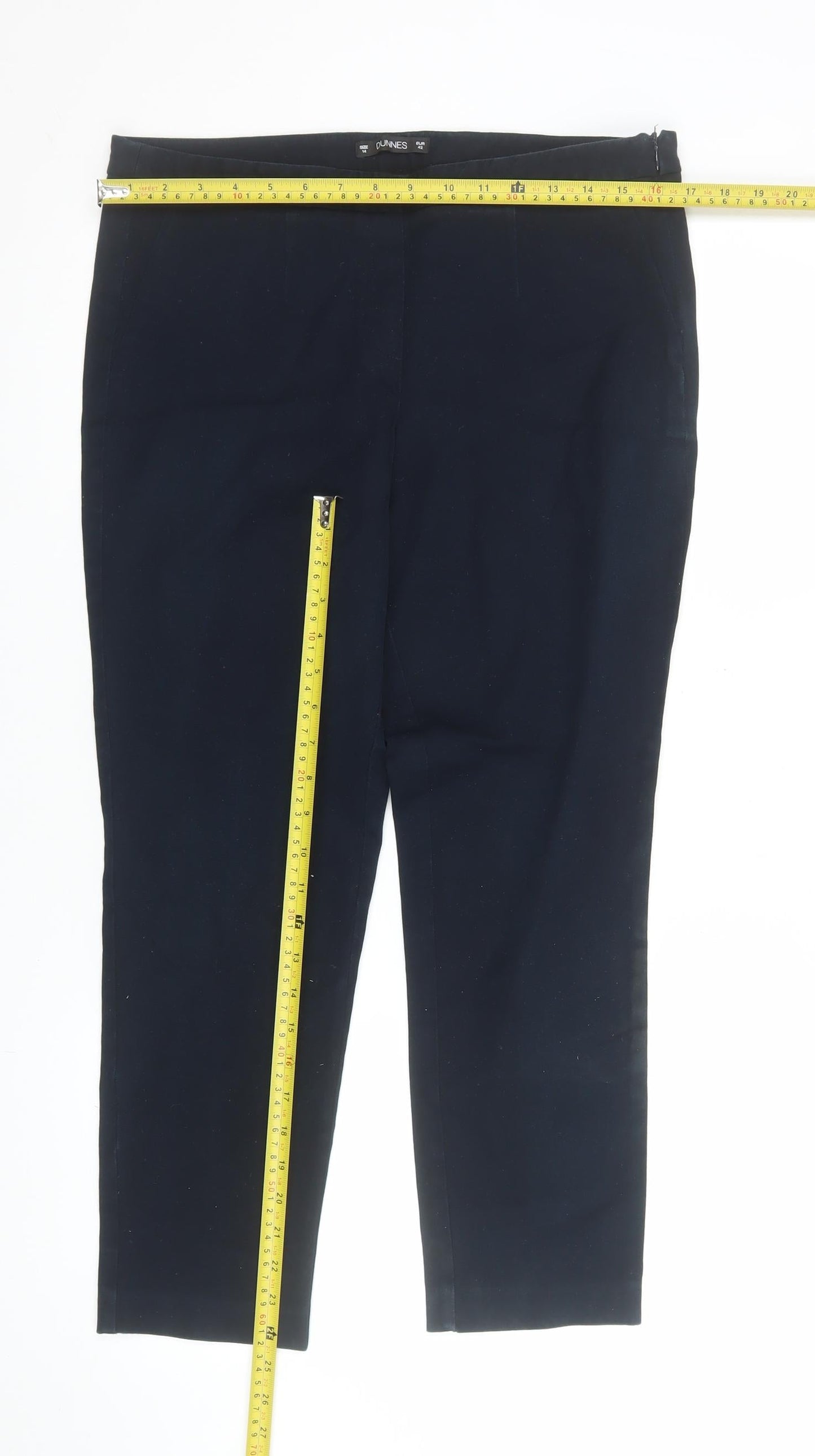 Dunnes Women’s Navy Blue Slim Fit Cotton Stretch Trousers Size 14