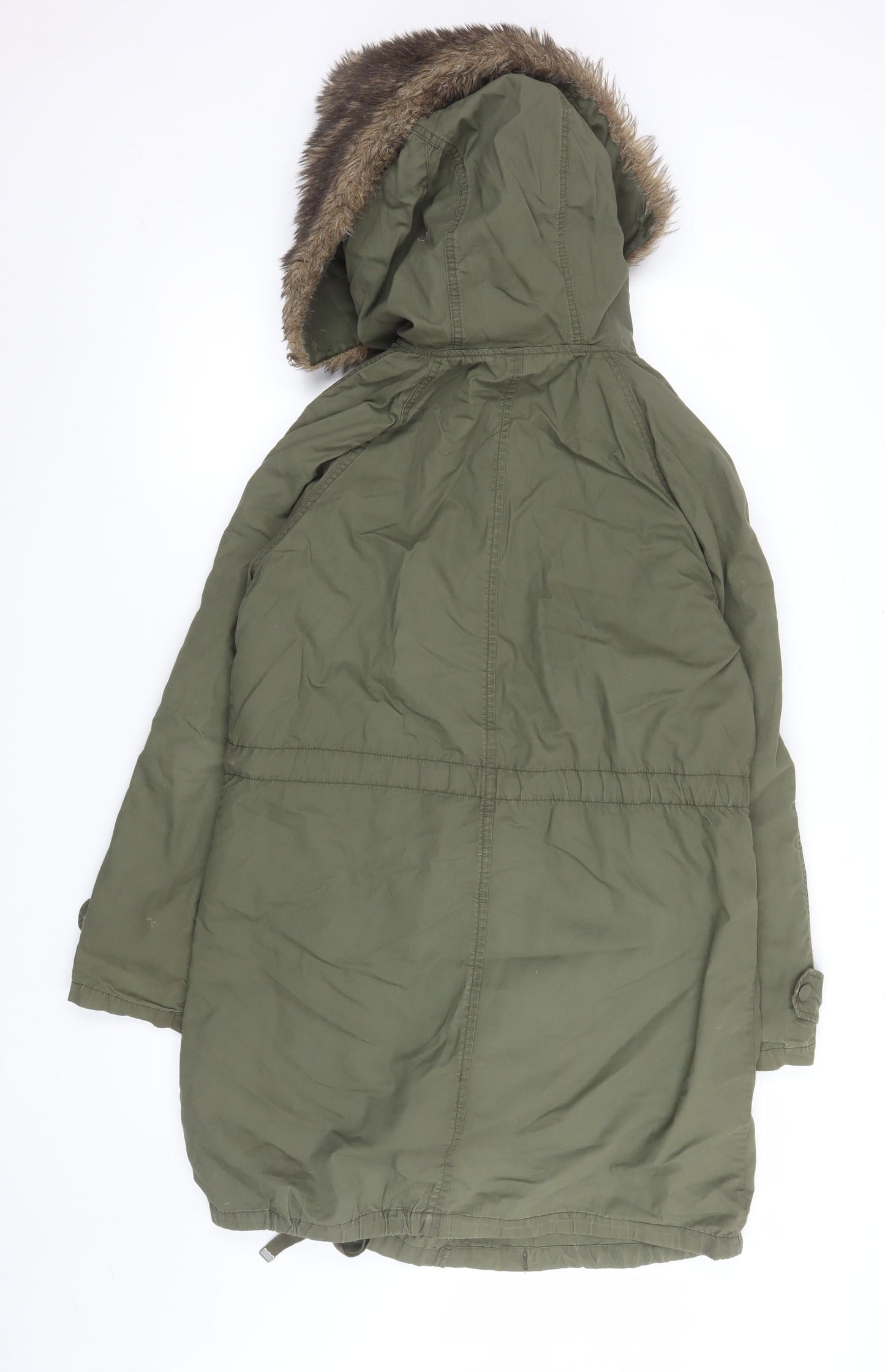Topshop Women Green Faux Fur Hooded Parka Coat Size 6