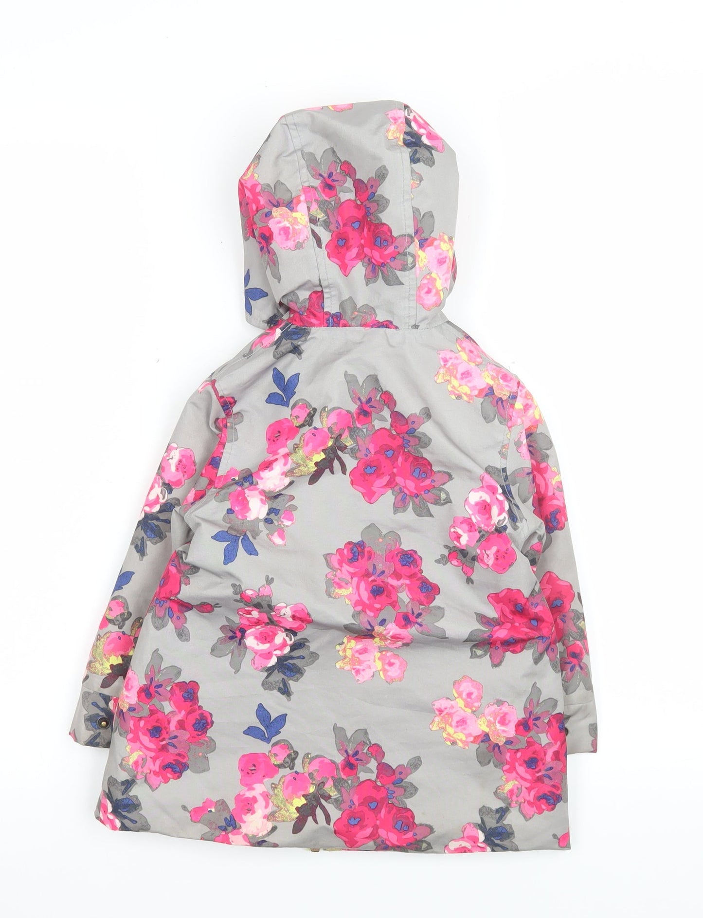 Joules Girls Grey Floral Hooded Rain Coat 3 Years Lined Waterproof