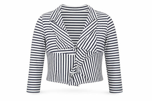 Emreco Women Blue Striped Jersey Open Jacket Size 18