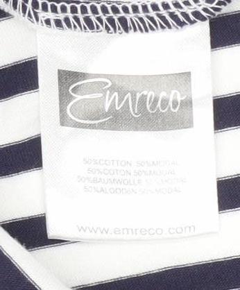 Emreco Women Blue Striped Jersey Open Jacket Size 18